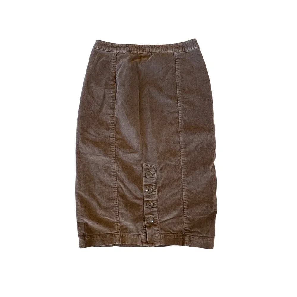 Anthropologie Moth Brown Corduroy Pencil Skirt‎ Womens Medium Button Front Midi